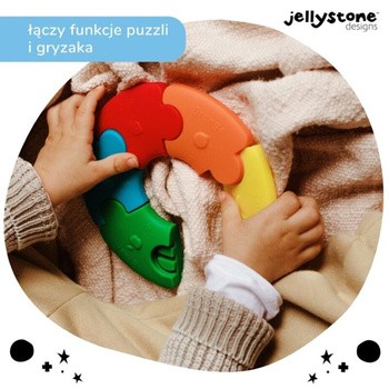 Jellystone Designs, silikonowe puzzle sensoryczne dla niemowlaka, tęczowe kółko, 6 szt.