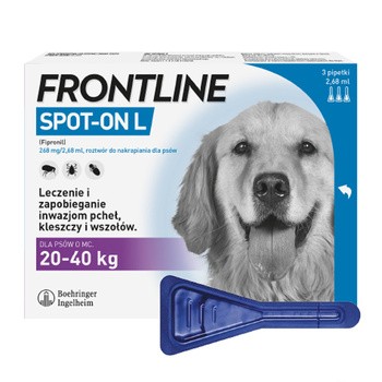 Frontline Spot-on L Pies 20-40 kg, ochrona przeciw pchłom i kleszczom, krople w pipetach, 2,68 ml x 3 szt.