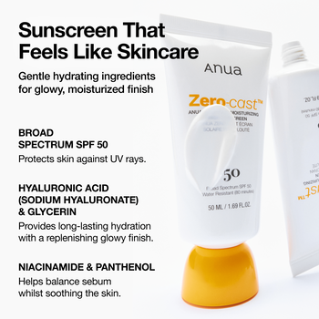 Anua Zero-Cast Moisturizing Finish Sunscreen, krem przeciwsłoneczny SPF 50, 50 ml