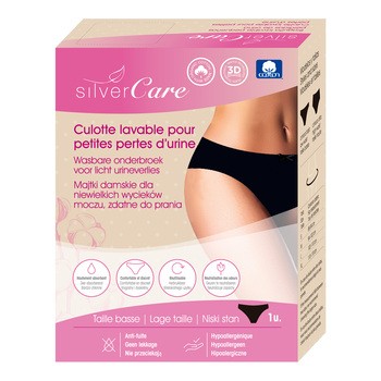 Silver Care, bielizna damska na lekkie nietrzymanie moczu, niski stan, M, czarny, 1 szt.