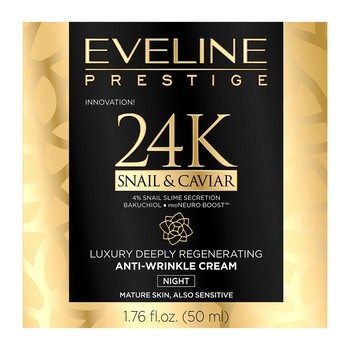 Eveline Cosmetics 24K Snail & Caviar, luksusowy regenerujący krem przeciwzmarszczkowy na noc, 50 ml