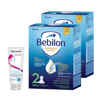 Zestaw 2x Bebilon Advance Pronutra 2, mleko następne, proszek, 1000 g + Dermena Mama, nawilżający balsam do ciała, 200 ml