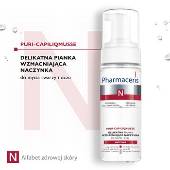 Pharmaceris N Puri-Capiliqmusse, delikatna pianka wzmacniająca naczynka, do mycia twarzy i oczu, 150 ml