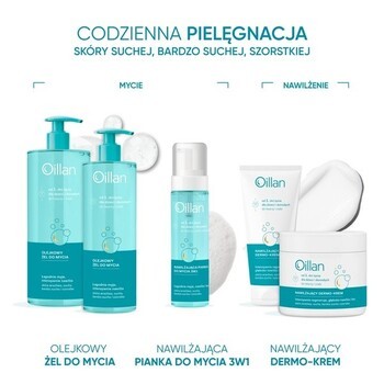 Zestaw Oillan, olejkowy żel do mycia, 750 ml + nawilżający dermo-krem, 500 ml