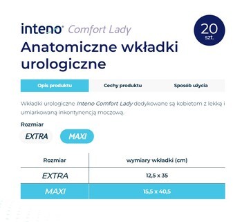 Inteno Comfort Lady, wkłady anatomiczne urologiczne, Maxi, 20 szt.