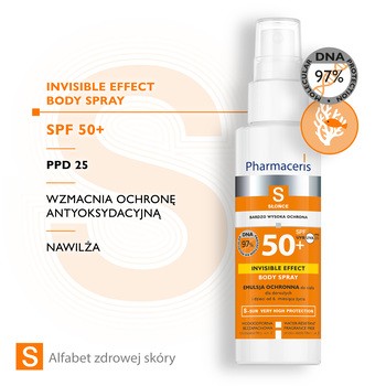 Pharmaceris S invisible Effect Body Spray, emulsja ochronna do ciała SPF 50+ dla dorosłych i dzieci, 150 ml