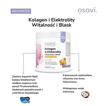 Osavi Kolagen & Elektrolity Witalność i Blask, proszek, smak pomarańcza - grejpfrut, 390 g