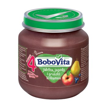 BoboVita, deser jabłka, jagody i gruszki Williamsa, 4m+,125 g