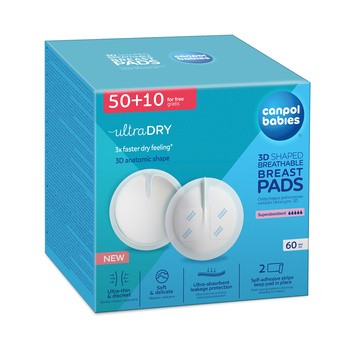 Canpol Babies Ultra Dry, oddychające ultrachłonne wkładki laktacyjne 3D, 60 szt. (50 + 10 GRATIS)