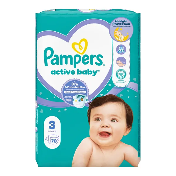 Подгузники Pampers Active Baby 3 Midi, без ароматизаторов, 6–10 кг, 70 шт