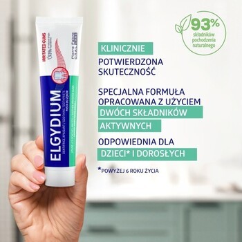 Zestaw Elgydium, pasta do zębów na podrażnione dziąsła, 75 ml + Elgydium Sensitive, pasta do zębów w żelu, 75 ml