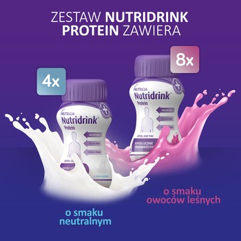 Zestaw 3x Nutridrink Protein, smak owoce leśne 8 szt.+ smak neutralny 4 szt., 12 x 125 ml