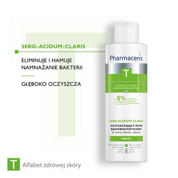 Pharmaceris T Sebo-Acidum-Claris, oczyszczający płyn bakteriostatyczny do twarzy, dekoltu i pleców, 190 ml