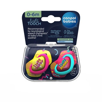 Canpol Babies, smoczek silikonowy, symetryczny, Neon Love, 0-6 m, pink, 2 szt.
