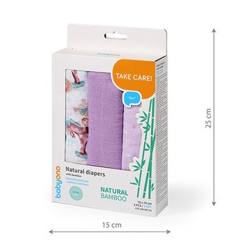 BabyOno Natural Bamboo, naturalne pieluszki z włókien bambusa, kolor fioletowy, 3 szt.