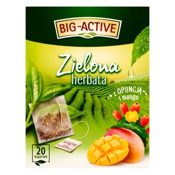 Big-Active, Zielona herbata w torebkach z opuncją figową i mango, 30 g (1,5 g x 20 szt.)