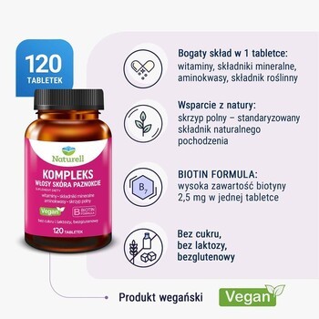 Zestaw 2 x Naturell Kompleks Włosy Skóra Paznokcie, tabletki, 120 szt.