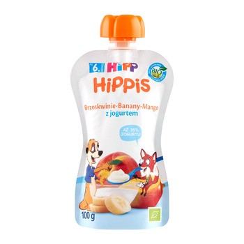 HiPP HiPPiS BIO, mus brzoskwinie, banany, mango z jogurtem, po 6. miesiącu, 100 g