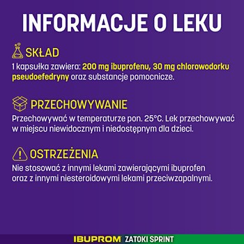 Ibuprom Zatoki Sprint, 200 mg + 30 mg, kapsułki miękkie, 20 szt.