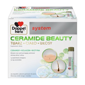 Doppelherz System Ceramide Beauty, ampułki z płynem, smak mango-marakuja, 30 szt.