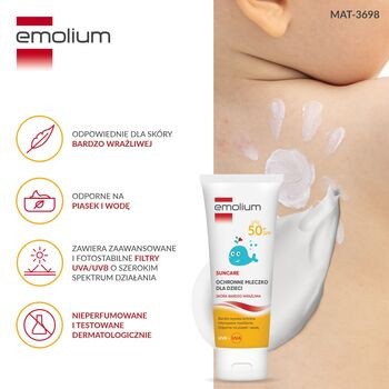 Emolium Suncare, ochronne mleczko dla dzieci SPF50+, 125 ml
