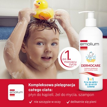 Emolium Dermocare, 3w1 płyn do kąpieli, żel do mycia, szampon, 400 ml