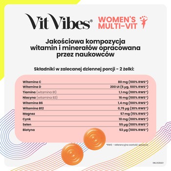 Vit Vibes Women's Multi-Vit, żelki, smak pomarańcza-mango, 60 szt.