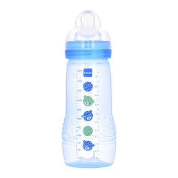 MAM Bottle, butelka szerokootworowa, 330 ml ze smoczkiem o szybkim przepływie, niebieska, 4 m+, 1 szt.