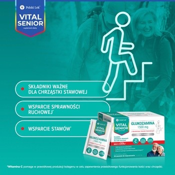 Vital Senior Glukozamina 1500 mg, saszetki z proszkiem, smak wiśnia - jabłko, 30 szt.