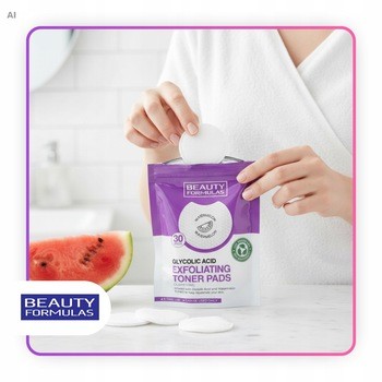 Beauty Formulas, złuszczające płatki z kwasem glikolowym i ekstraktem z arbuza, 30 szt.