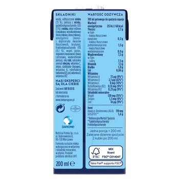 Bebilon Junior, gotowa do picia wzbogacona formuła na bazie mleka, od 2. do 6. roku życia, 200 ml