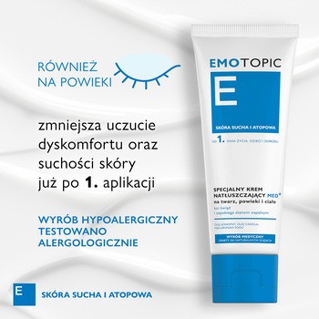 Emotopic Med+, specjalny krem natłuszczający na twarz, powieki i ciało, do codziennego stosowania, 75 ml