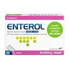 Enterol, 250 mg, lek probiotyczny, proszek do sporządzania roztworu doustnego, 20 saszetek