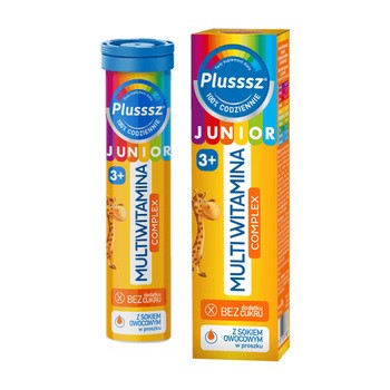 Plusssz Junior Multiwitamina Complex, tabletki musujące, smak tropikalny, 20 szt.