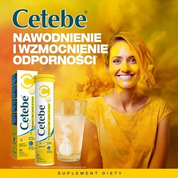 Cetebe Witamina C 1000+Acerola+B-complex, tabletki musujące, smak cytrynowy, 20 szt.