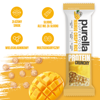 Purella Superfoods, Mango Crispy Rice, baton proteinowy, 45 g