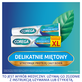 Corega Super Mocny Delikatnie Miętowy, krem do protez zębowych, 70 g