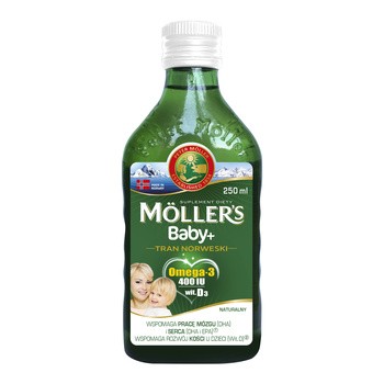Mollers Baby+ Tran Norweski, płyn, smak naturalny, 250 ml