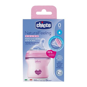 Chicco NaturalFeeling Pink-150 ml smoczek silikonowy, przepływ wolny 0+ Butelka do karmienia - pink