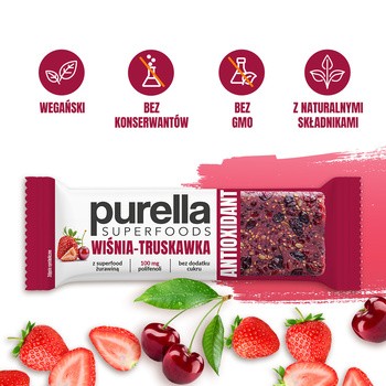 Purella Superfoods, baton antioxidant wiśnia-truskawka, 40 g
