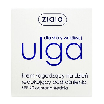 Ziaja Ulga dla skóry wrażliwej, krem łagodzący na dzień redukujący podrażnienia, SPF 20, 50 ml