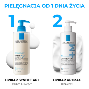Zestaw La Roche Posay Lipikar, Syndet AP+, krem myjący uzupełniający poziom lipidów, przeciw podrażnieniom skóry, 400 ml + Baume AP+Max, balsam o potrójnym działaniu, 400 ml