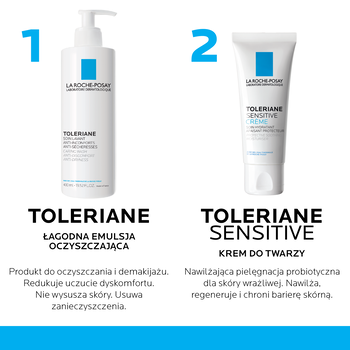 Zestaw Toleriane, La Roche-Posay, łagodna emulsja oczyszczająca, 400 ml + prebiotyczny krem nawilżający, 40 ml