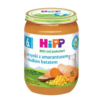 Hipp BIO od pokoleń, Jarzynki z amarantusem i słodkim batatem, po 6. m-cu., 190 g