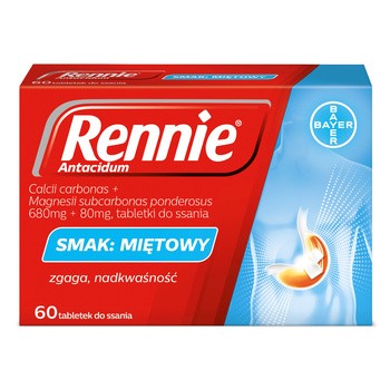 Rennie Antacidum, 680mg + 80mg, tabletki do ssania, 60 szt.