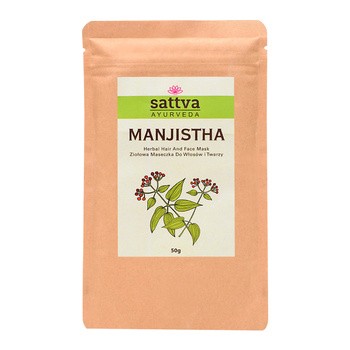 Sattva Herbal Manjista Powder, ziołowa maseczka do włosów i twarzy, 50 g
