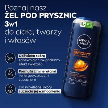 Nivea For Men, żel pod prysznic, Sport, 500 ml