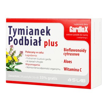 Tymianek i Podbiał plus, pastylki do ssania, 16 szt. + 8 szt. GRATIS