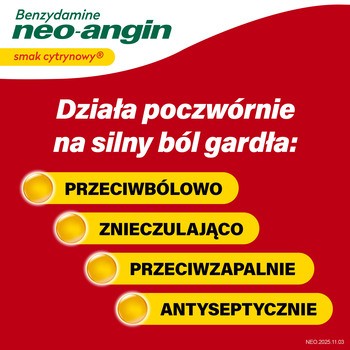 Benzydamine neo-angin smak cytrynowy, 3mg, pastylki twarde, 20 szt.