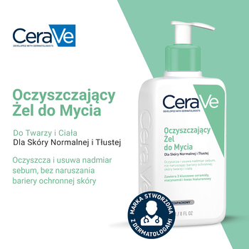 CeraVe, oczyszczający żel do mycia z ceramidami dla skóry normalnej i tłustej, 473 ml